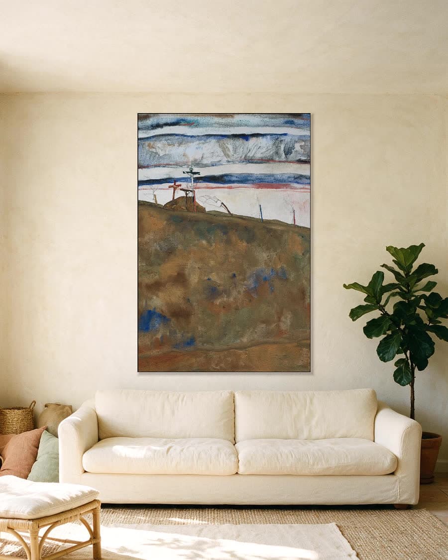 Calvarieberg in een aluminium frame aan dezelfde muur
