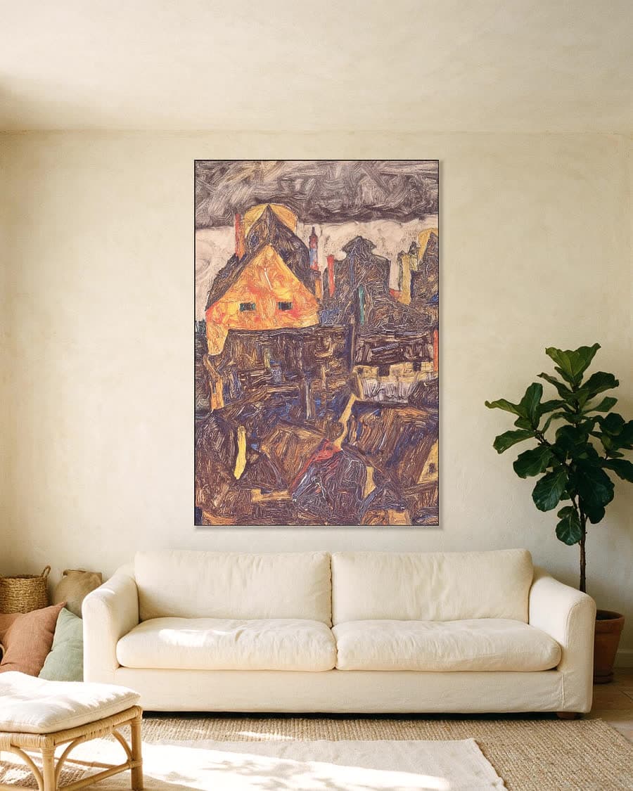 De oude stad I (Dode stad V) in een aluminium frame aan dezelfde muur