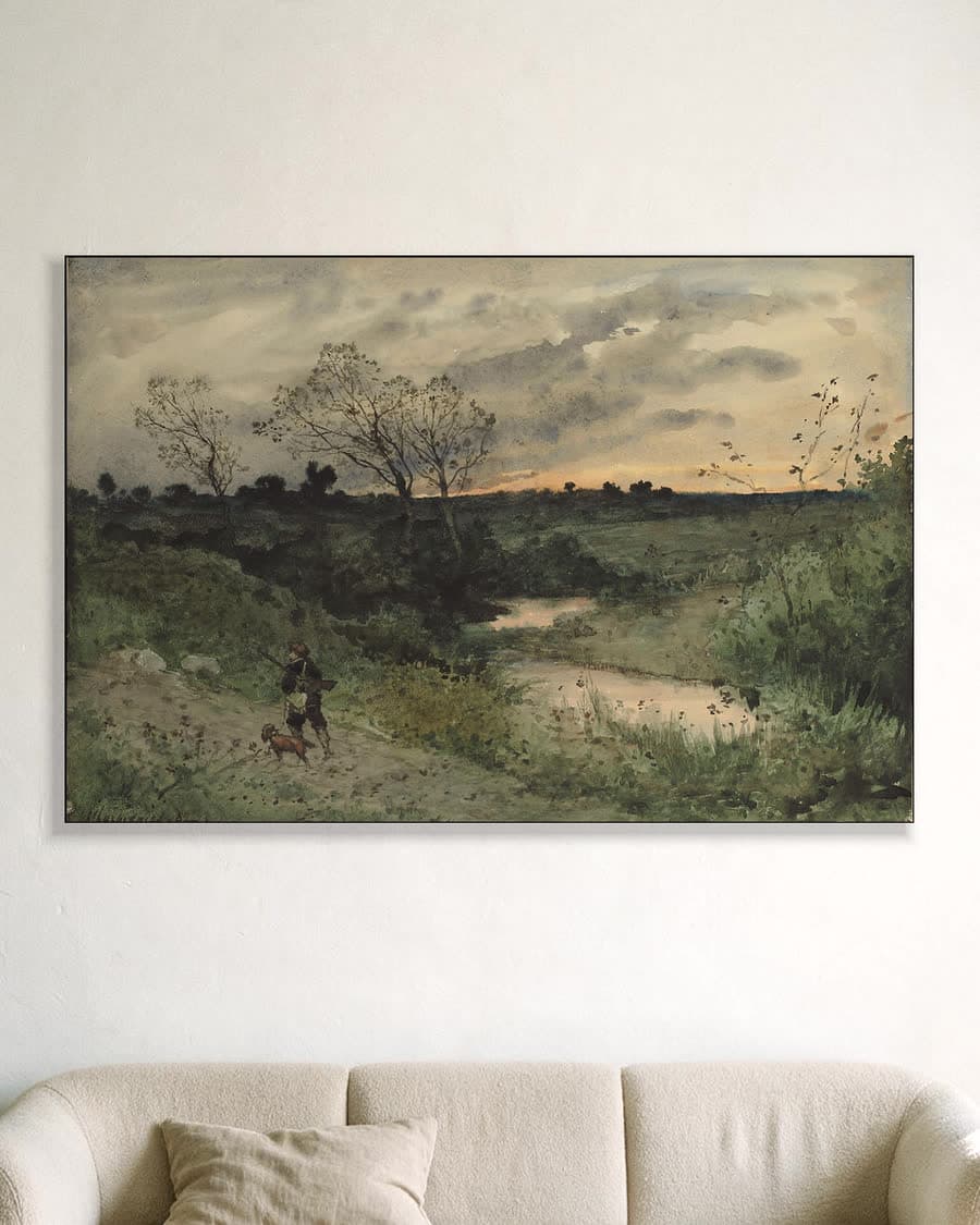 Avondwandeling langs de beek in een aluminium frame aan dezelfde muur