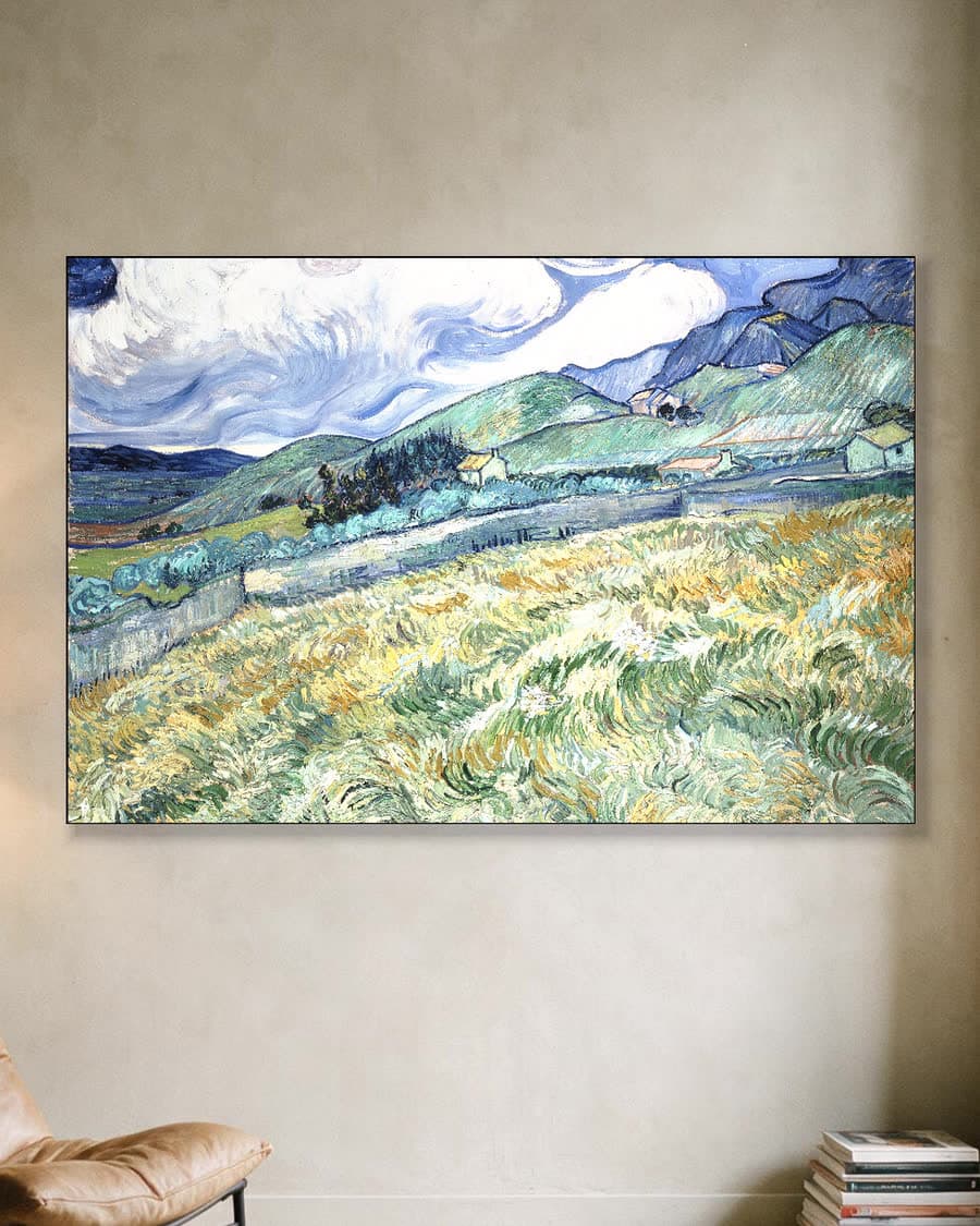 Landschap bij Saint-Rémy in een aluminium frame aan dezelfde muur