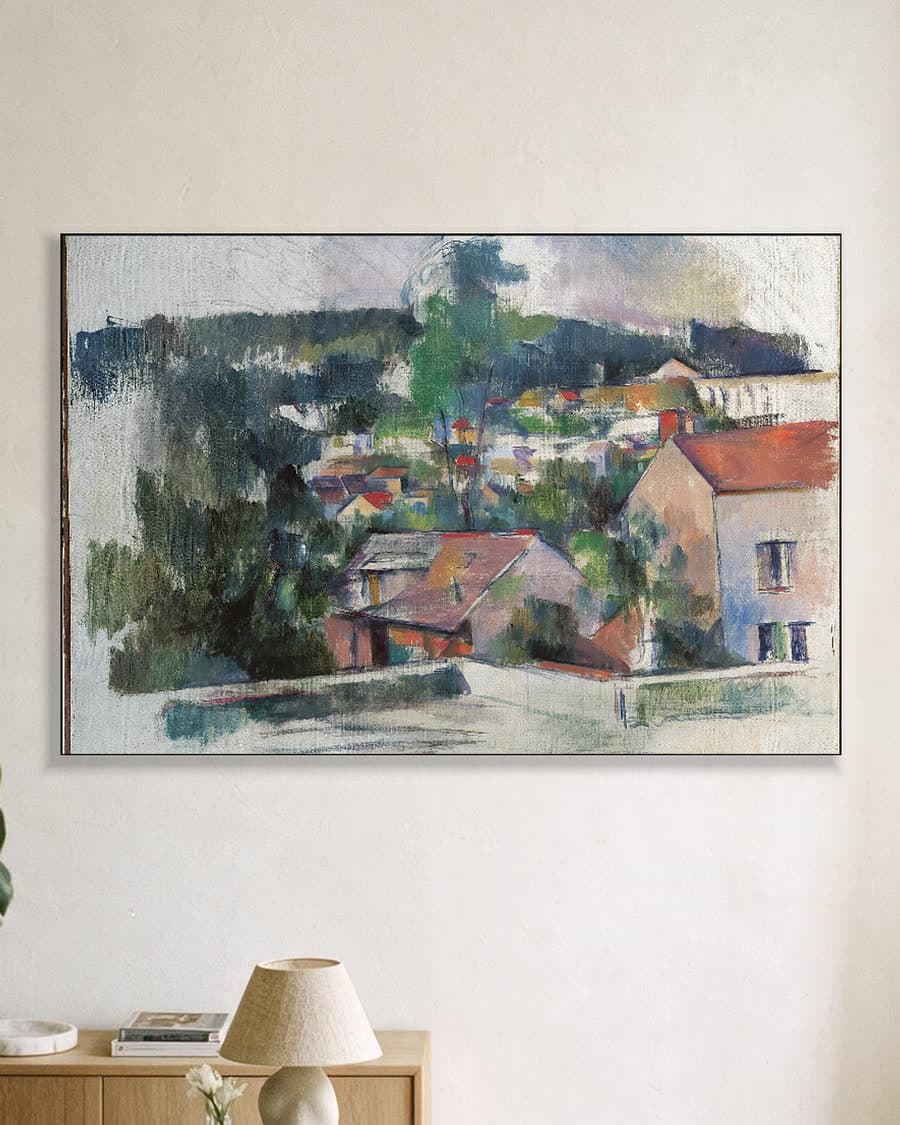 Landschap in een aluminium frame aan dezelfde muur