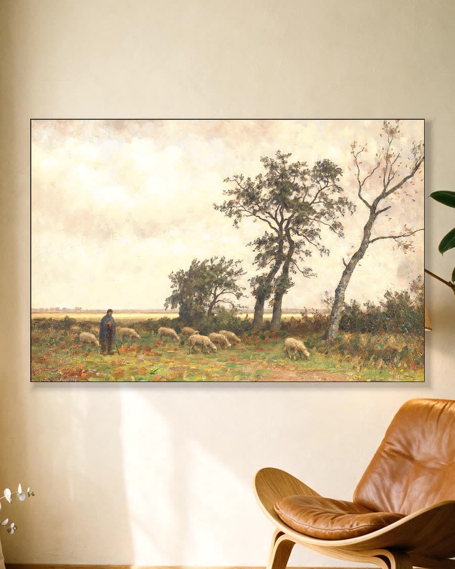 Landschap in Drenthe in een aluminium frame aan dezelfde muur