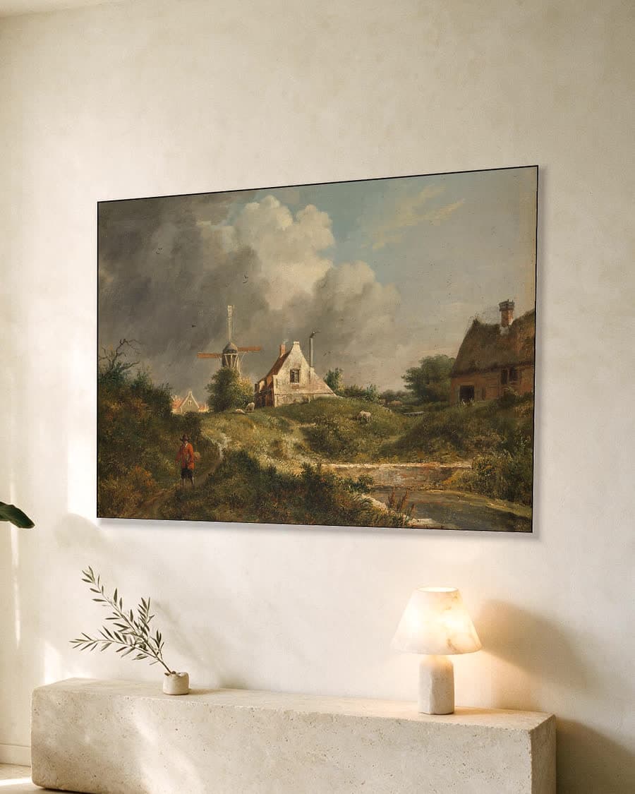 Landschap in het Gooi in een aluminium frame aan dezelfde muur