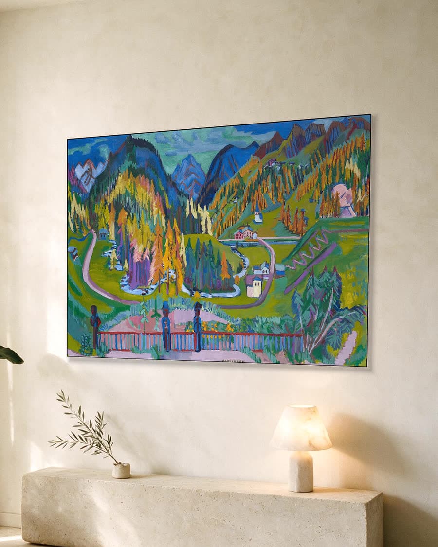 Sertigtal in de herfst in een aluminium frame aan dezelfde muur