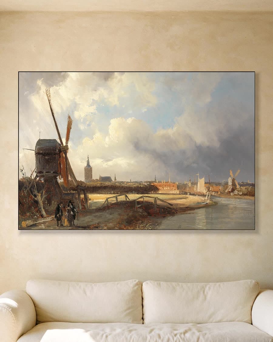 Gezicht op Den Haag in een aluminium frame aan dezelfde muur