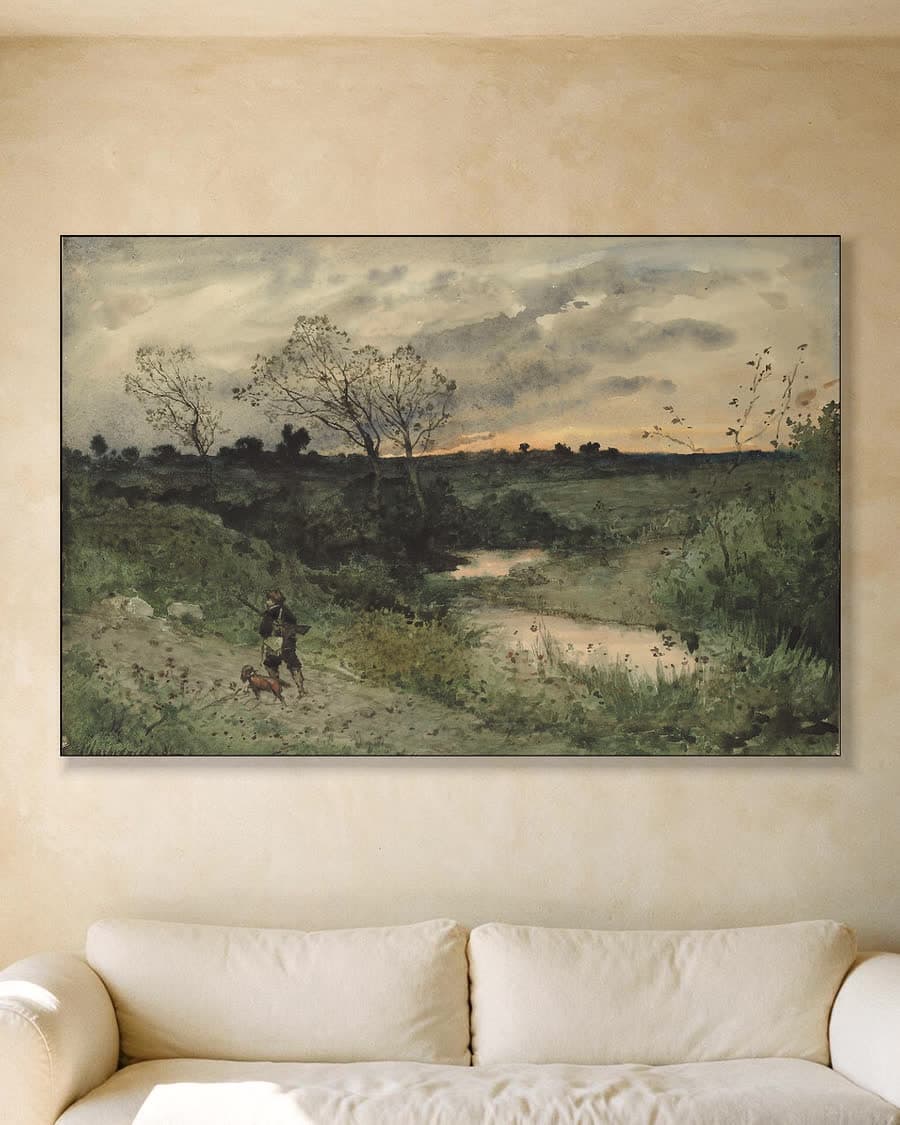 Avondwandeling langs de beek in een aluminium frame aan dezelfde muur