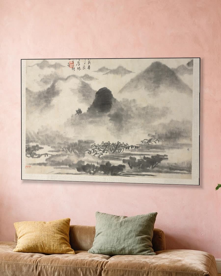 Landschap naar Mi Fei in een aluminium frame aan dezelfde muur