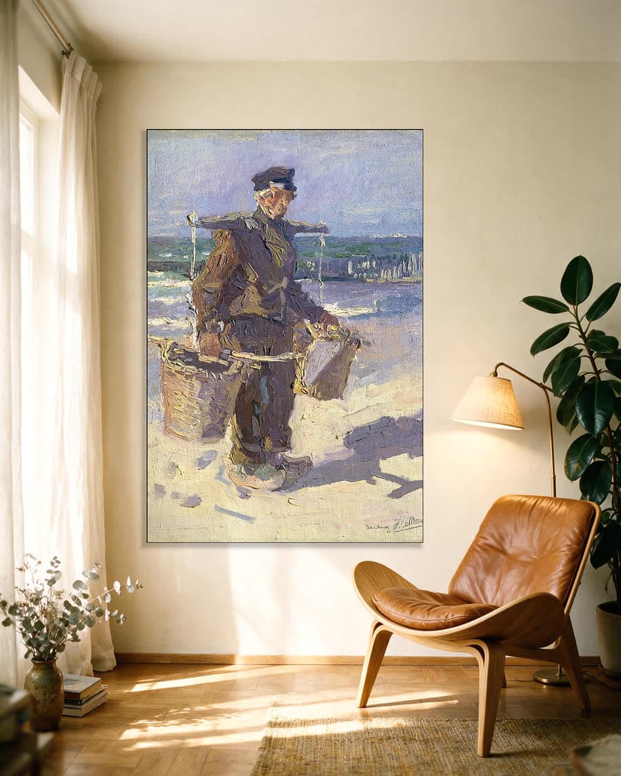 De schelpenvisser in een aluminium frame aan dezelfde muur
