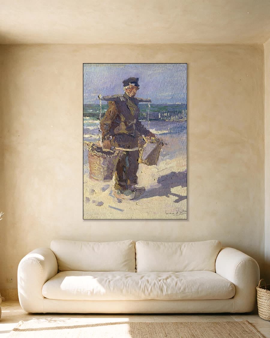 De schelpenvisser in een aluminium frame aan dezelfde muur
