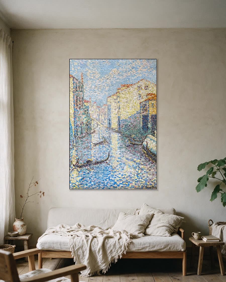 Een kanaal in Venetië in een aluminium frame aan dezelfde muur