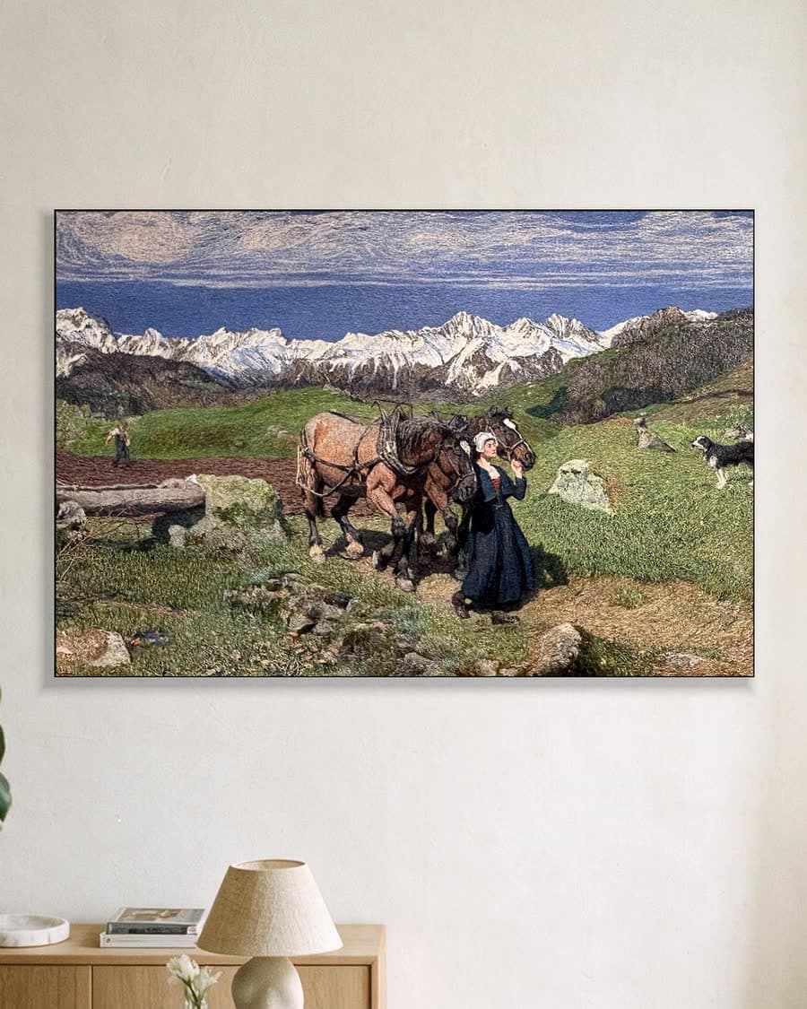 Lente in de Alpen (1897) in een aluminium frame aan dezelfde muur