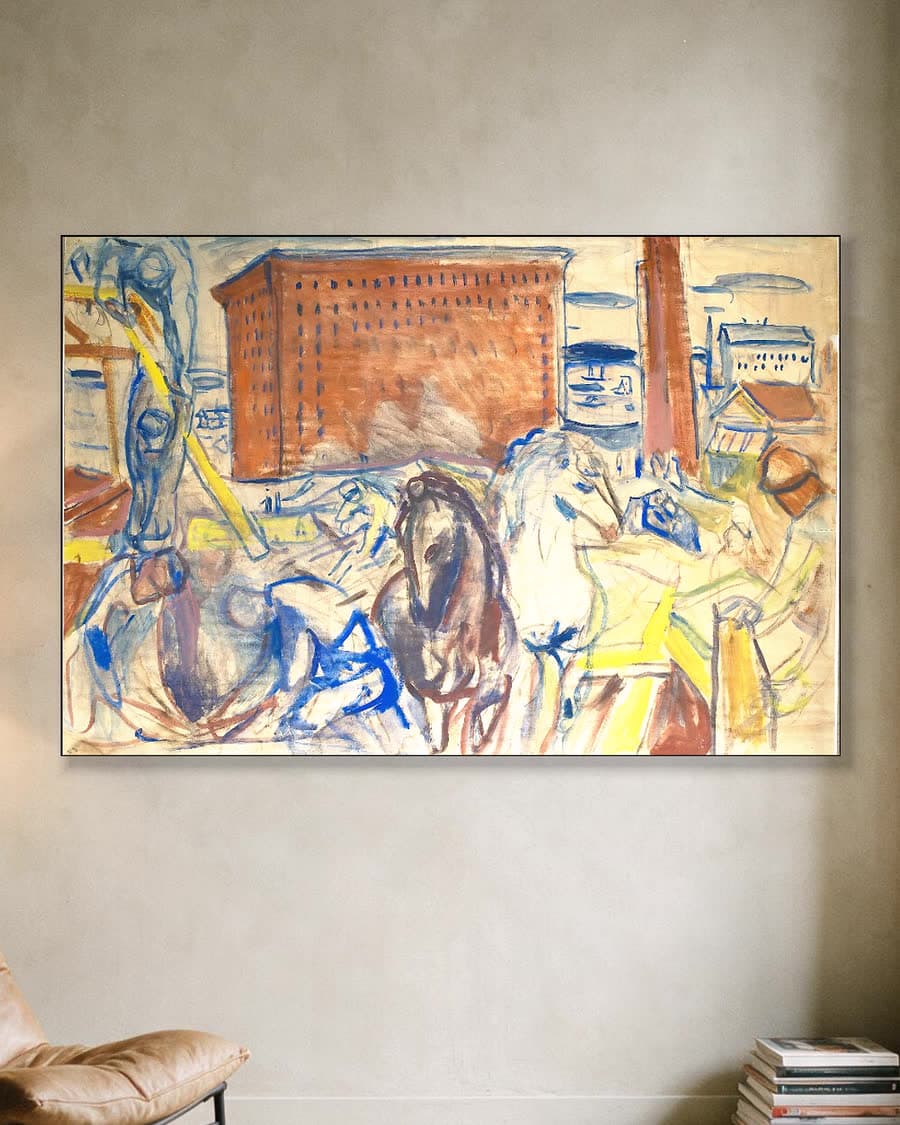 Paardenspan op een bouwplaats in een aluminium frame aan dezelfde muur