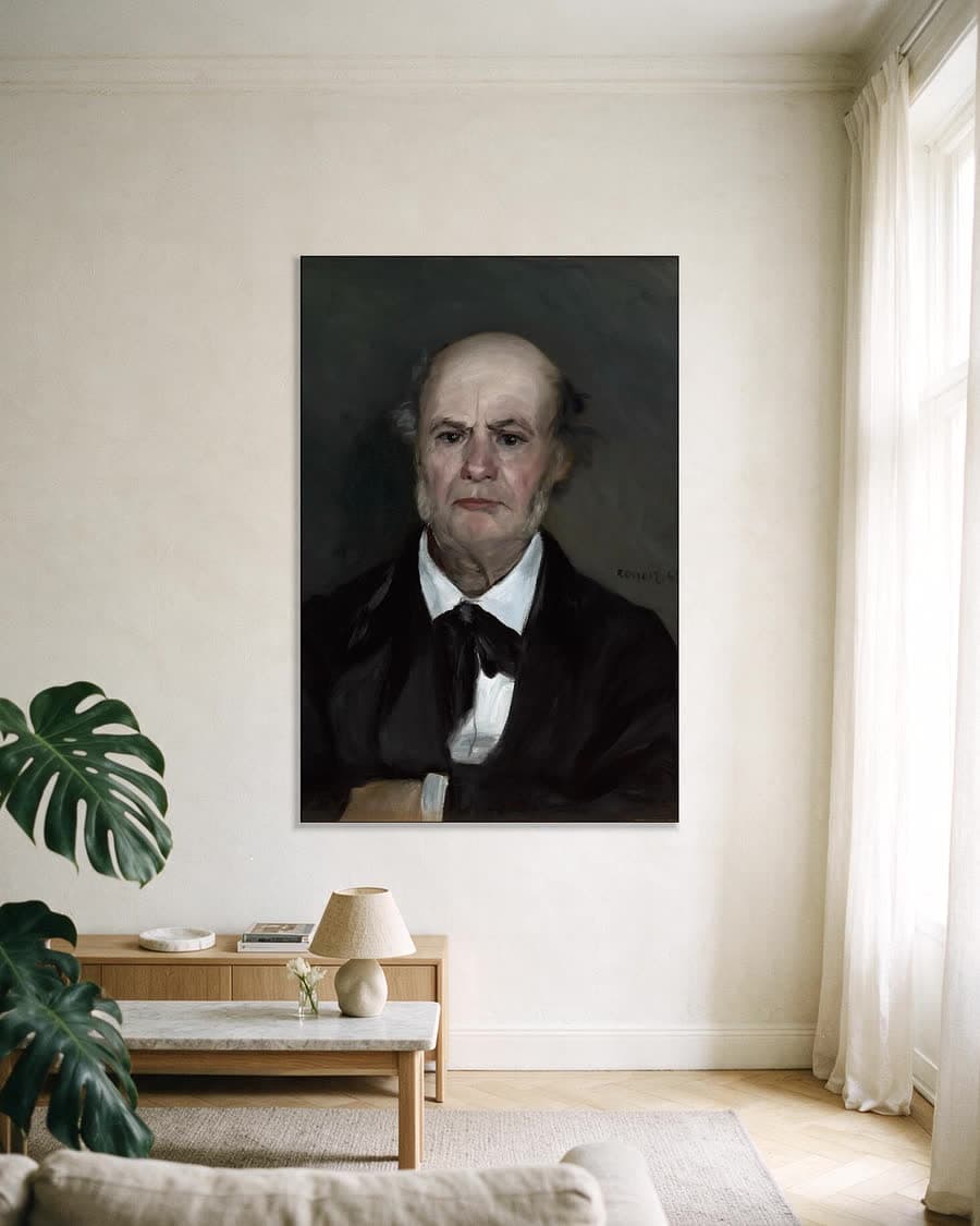 Léonard Renoir, de vader van de kunstenaar in een aluminium frame aan dezelfde muur
