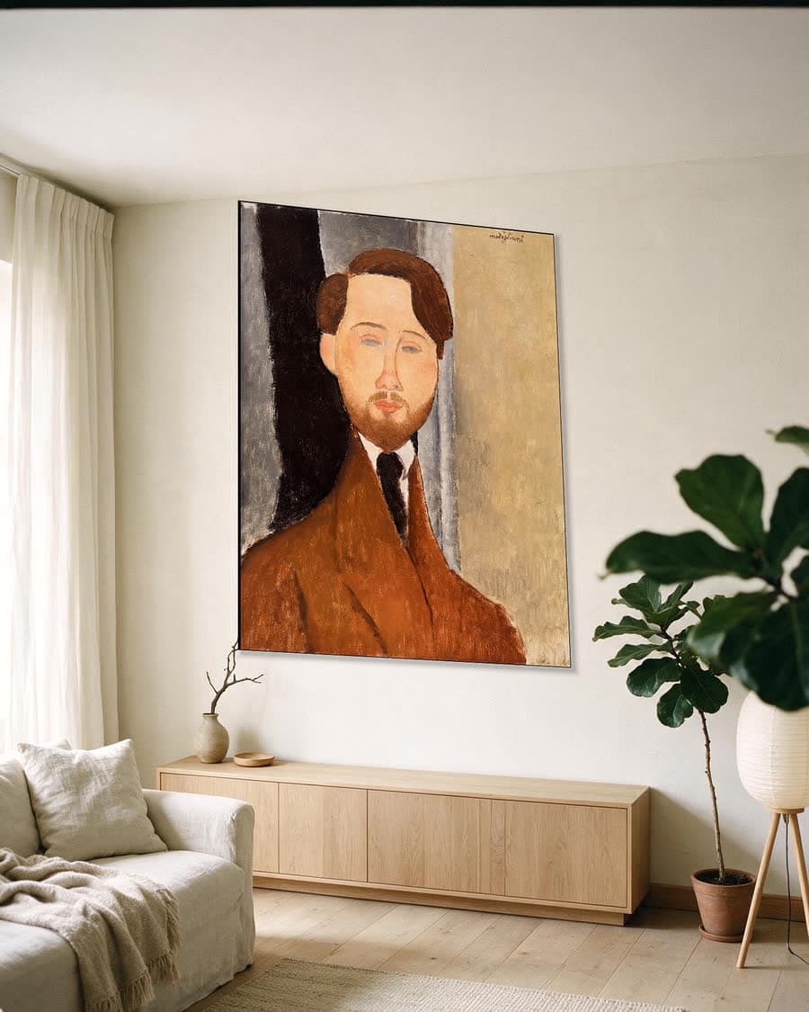 Léopold Zborowski in een aluminium frame aan dezelfde muur
