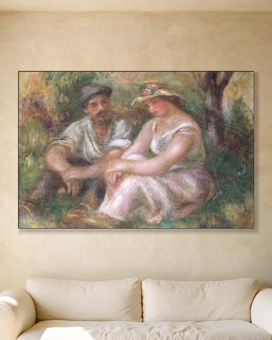 Het gesprek in een aluminium frame aan dezelfde muur