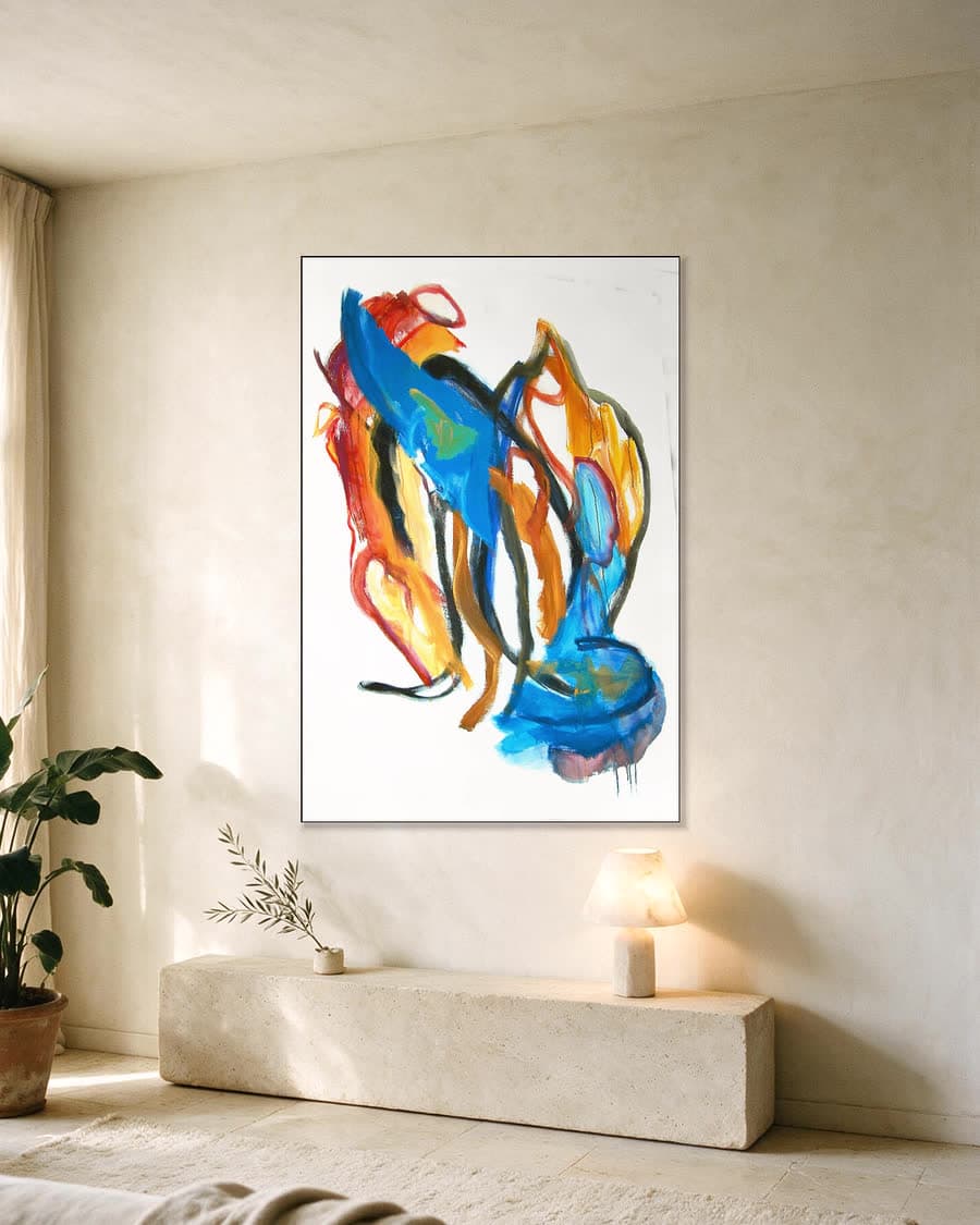 Levendige expressie in een aluminium frame aan dezelfde muur