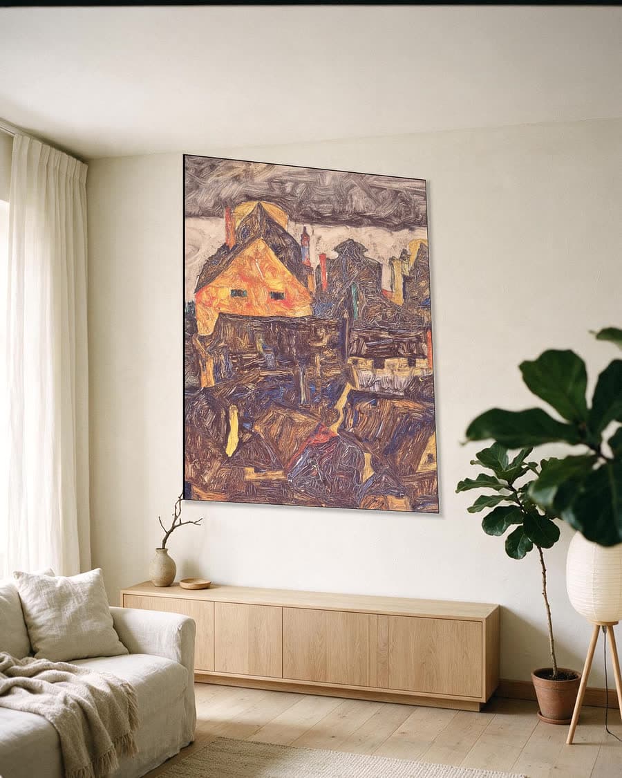 De oude stad I (Dode stad V) in een aluminium frame aan dezelfde muur