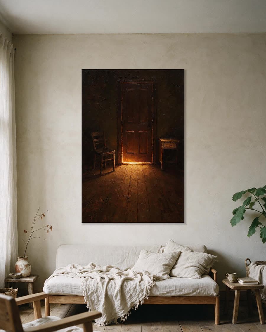 Licht onder een deur in een aluminium frame aan dezelfde muur
