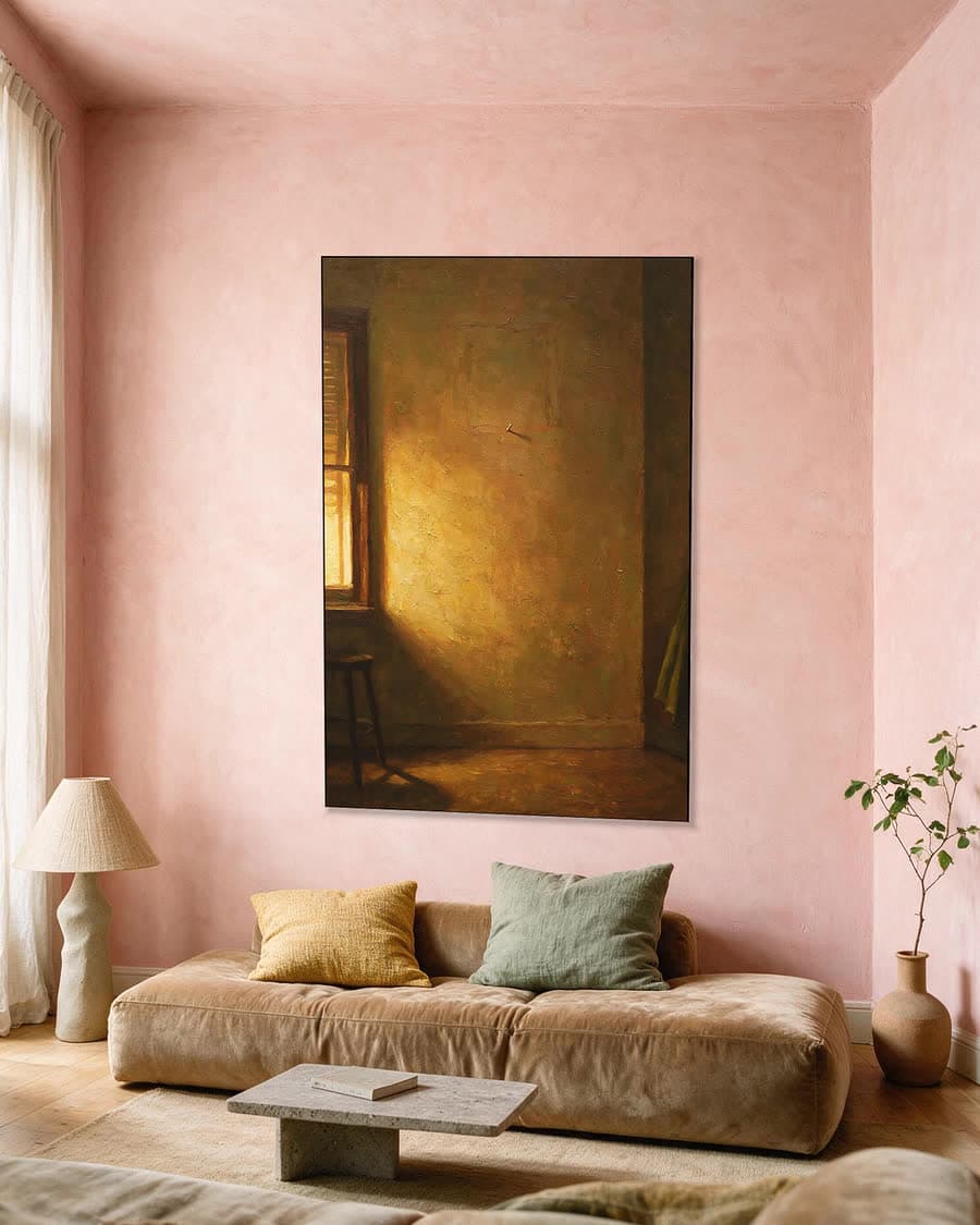 Licht op een muur met een spijker in een aluminium frame aan dezelfde muur