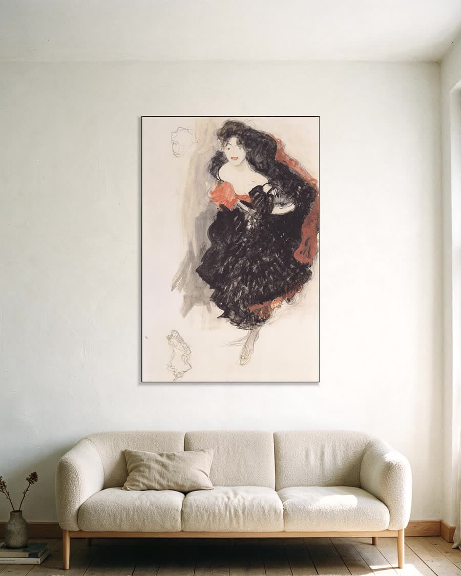 Studie voor het schilderij Judith II in een aluminium frame aan dezelfde muur