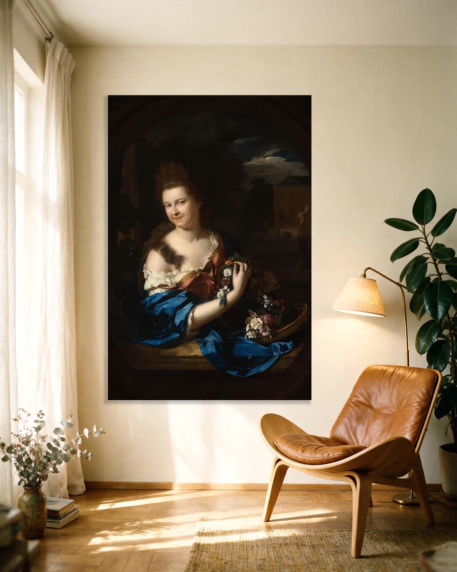 Margaretha Rendorp (1673-1730), echtgenote van Jan van de Poll in een aluminium frame aan dezelfde muur
