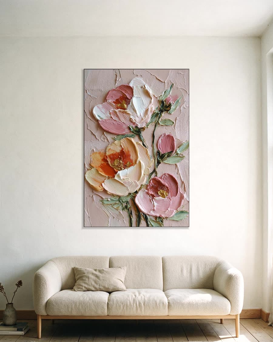 Papavers in reliëf in een aluminium frame aan dezelfde muur