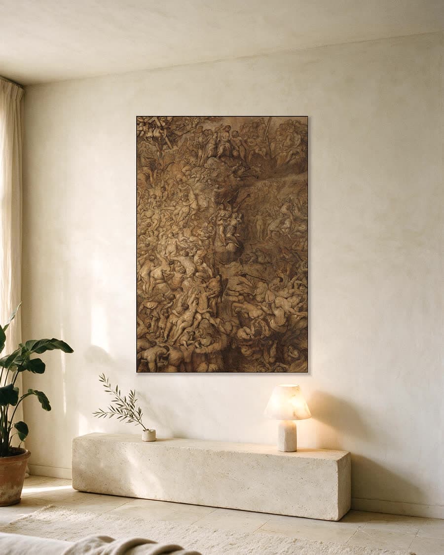 Het laatste oordeel in een aluminium frame aan dezelfde muur