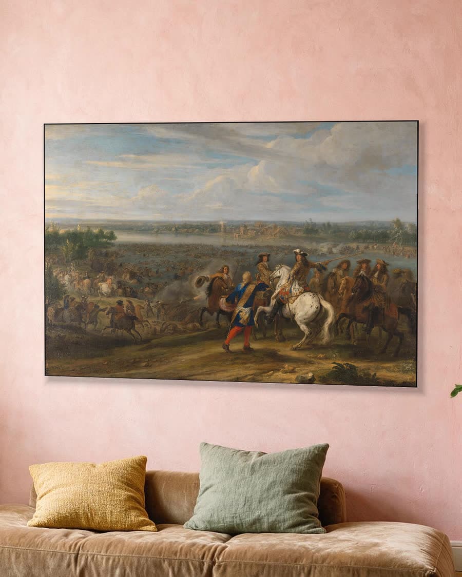 Lodewijk XIV trekt bij Lobith de Nederlanden binnen in een aluminium frame aan dezelfde muur
