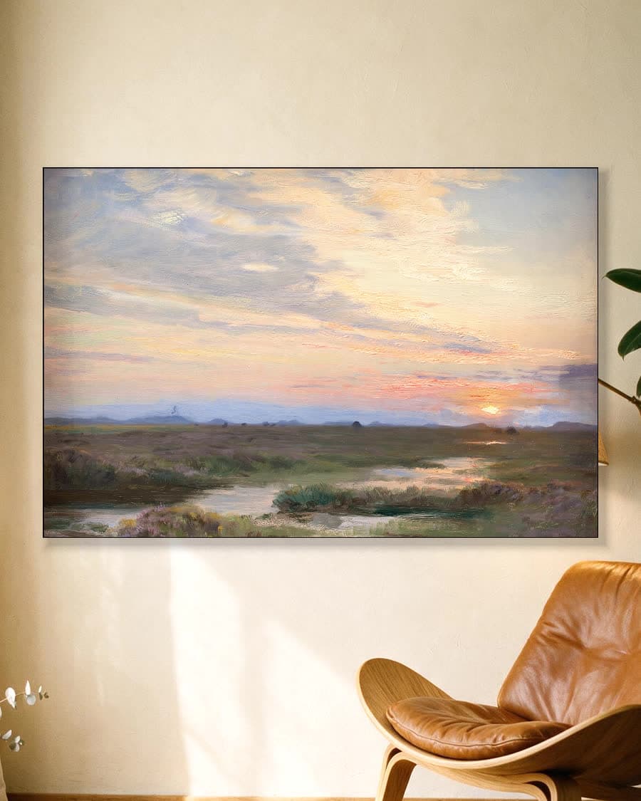 Avondstemming bij Skagen in een aluminium frame aan dezelfde muur