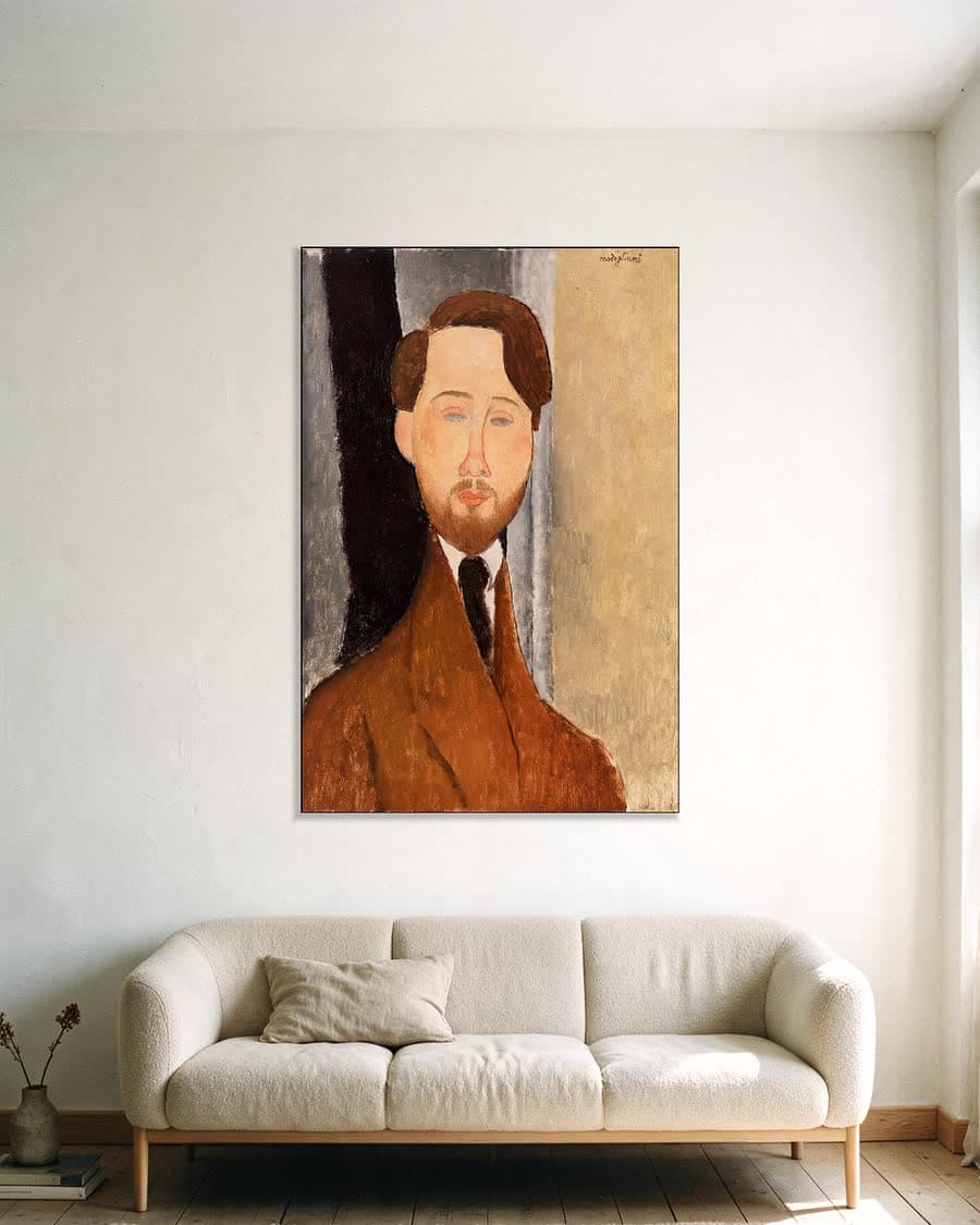 Léopold Zborowski in een aluminium frame aan dezelfde muur