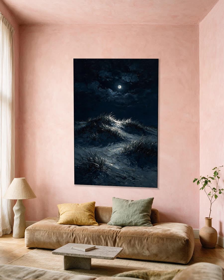 Duin bij nacht in een aluminium frame aan dezelfde muur