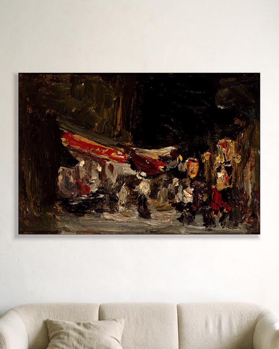 Avond op de pier in een aluminium frame aan dezelfde muur