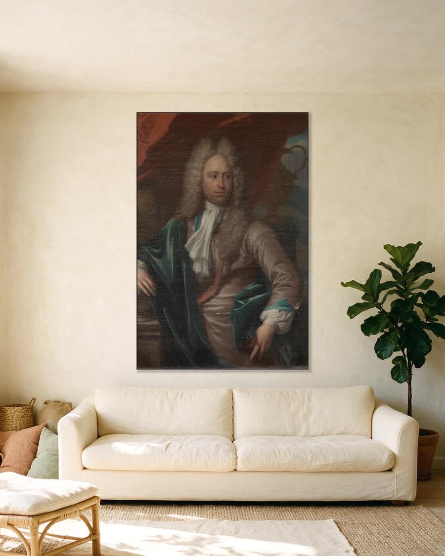 Caspar Adriaen Parduyn, baljuw van Middelburg in een aluminium frame aan dezelfde muur