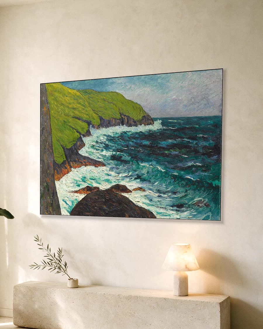 De kliffen bij Beg-ar-Fry, Saint-Jean-du-Doigt in een aluminium frame aan dezelfde muur