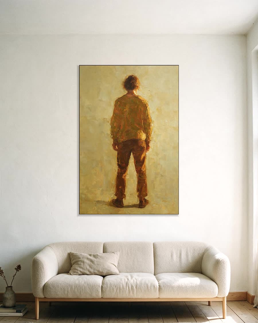 Man tegen een lichte muur in een aluminium frame aan dezelfde muur