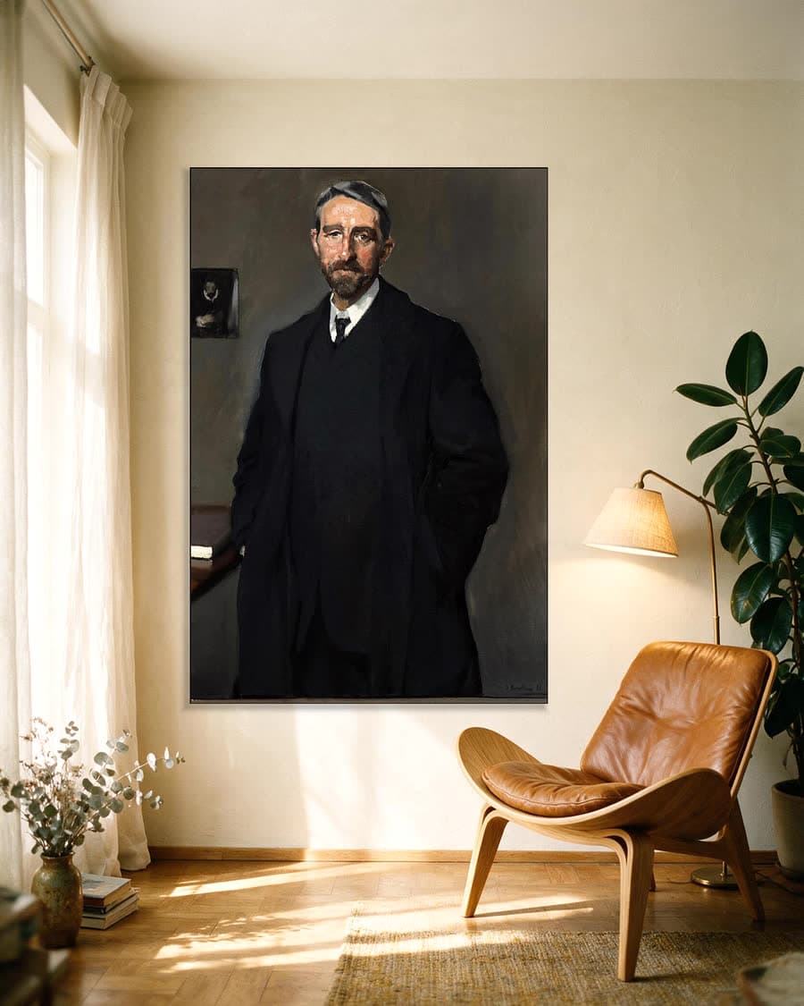 Manuel Bartolomé Cossío in een aluminium frame aan dezelfde muur