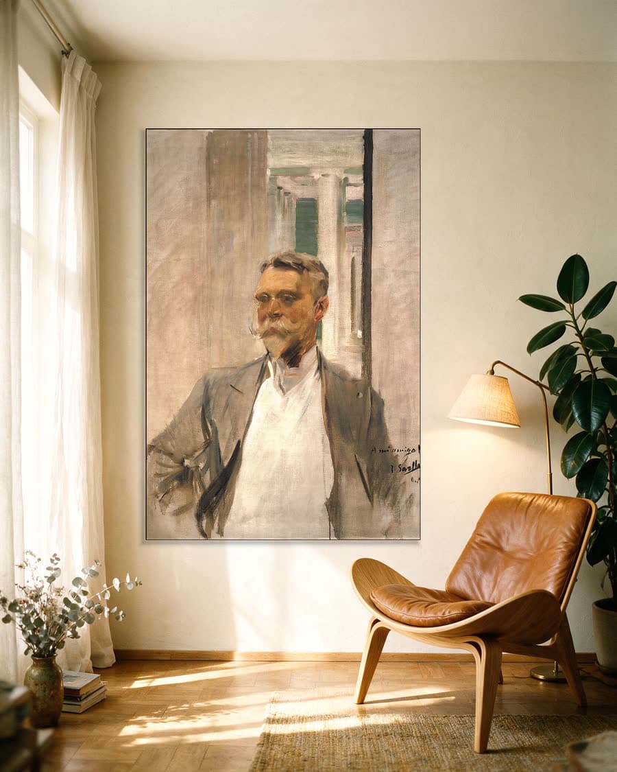 Portret van Charles M. Kurtz in een aluminium frame aan dezelfde muur