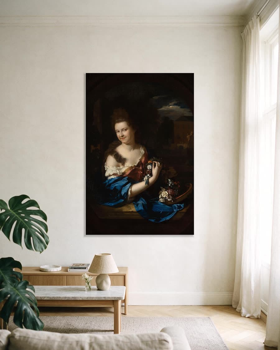 Margaretha Rendorp (1673-1730), echtgenote van Jan van de Poll in een aluminium frame aan dezelfde muur