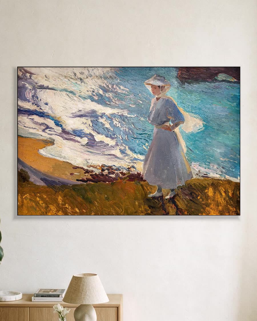 María in tegenlicht, Biarritz in een aluminium frame aan dezelfde muur