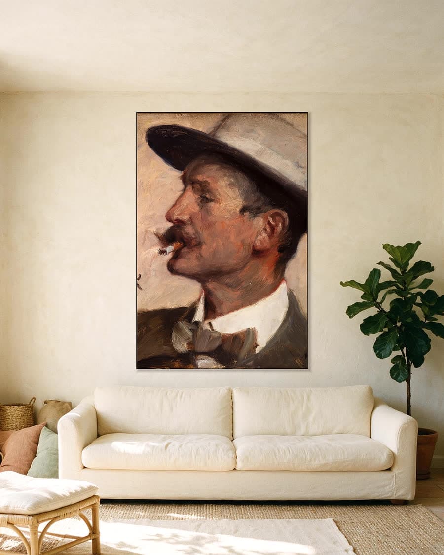 Hans Gyde Petersen in een aluminium frame aan dezelfde muur