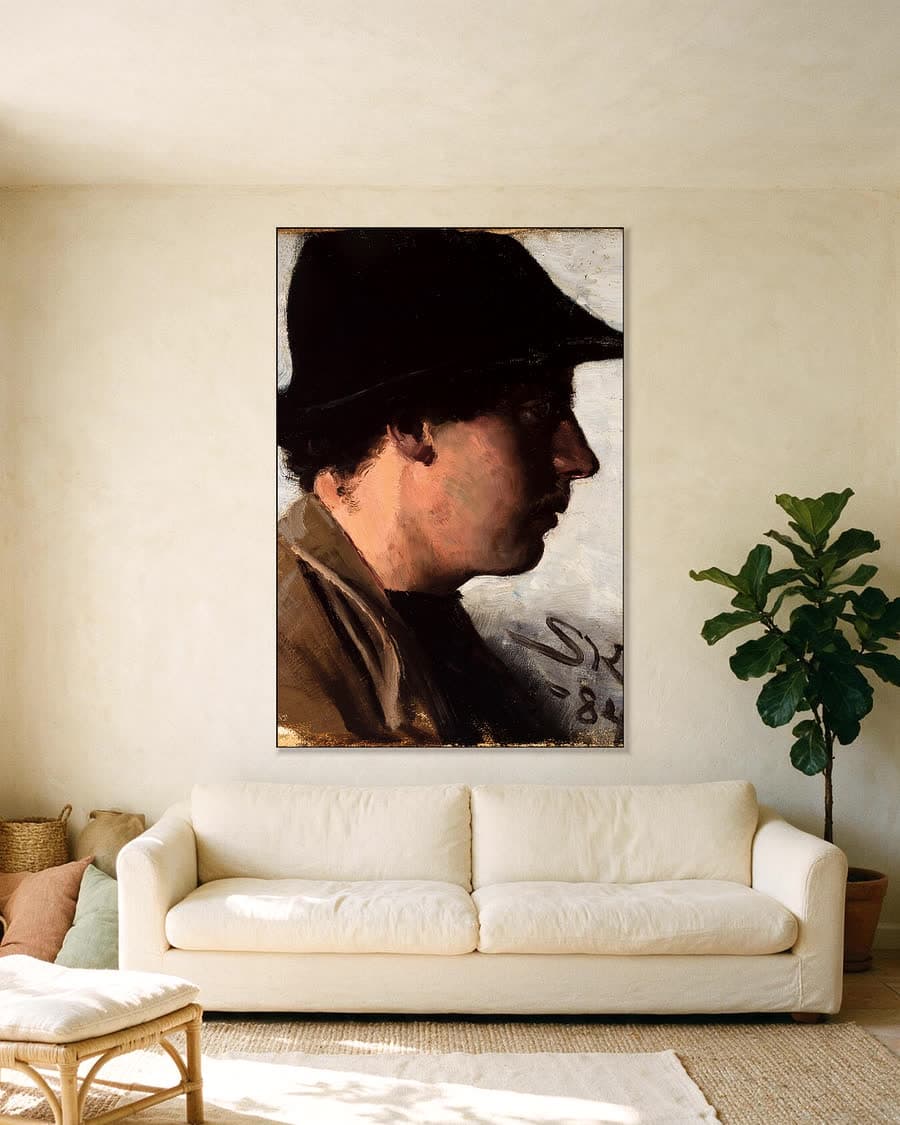 Oscar Björck in een aluminium frame aan dezelfde muur