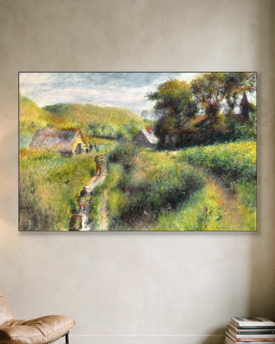 De druivenplukkers in een aluminium frame aan dezelfde muur