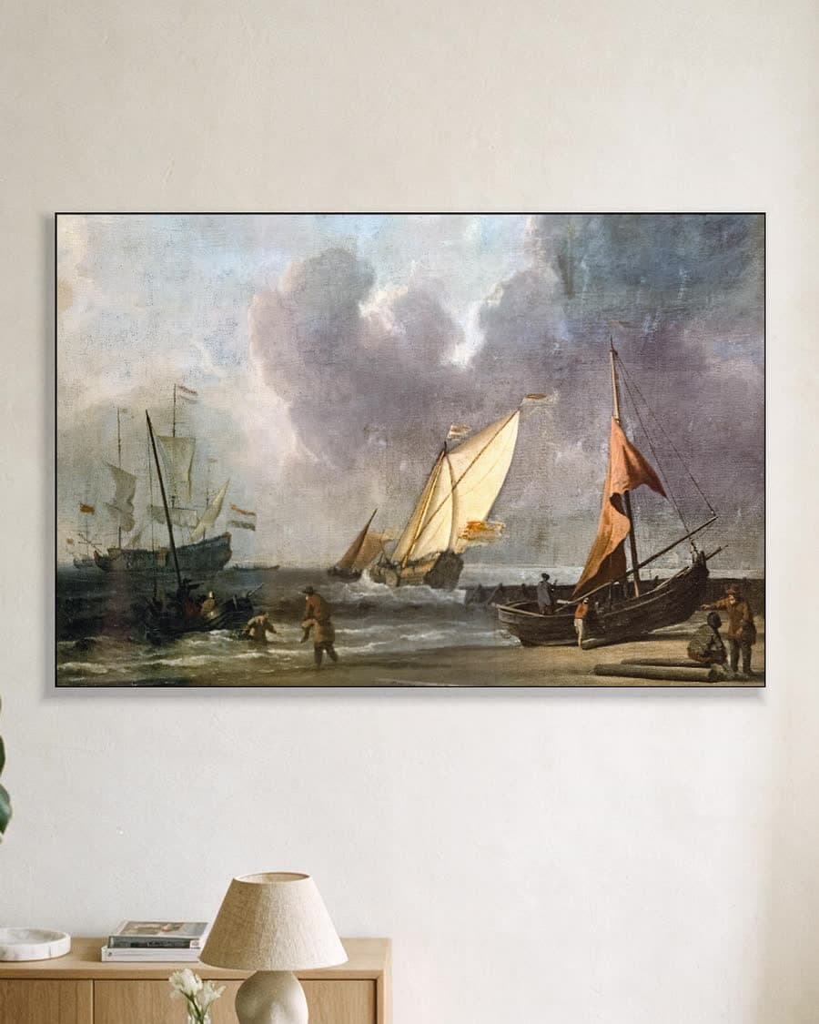 Marinegezicht in een aluminium frame aan dezelfde muur