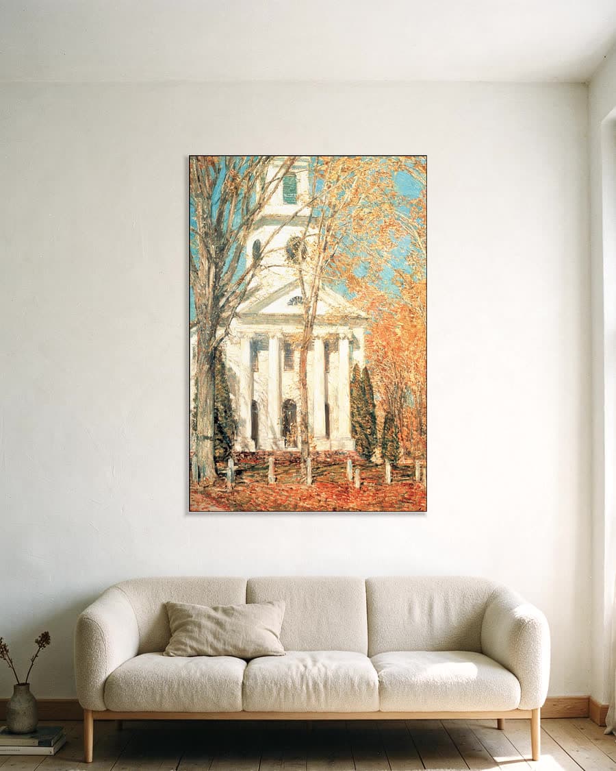 Kerk van Old Lyme in een aluminium frame aan dezelfde muur