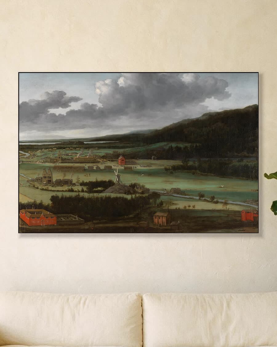 De geschutgieterij van Hendrik Trip in Julita Bruk in Zweden in een aluminium frame aan dezelfde muur