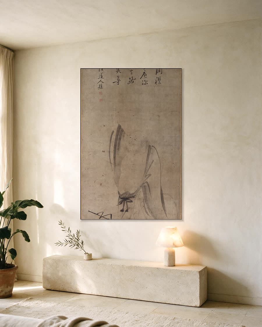 Hotei in een aluminium frame aan dezelfde muur