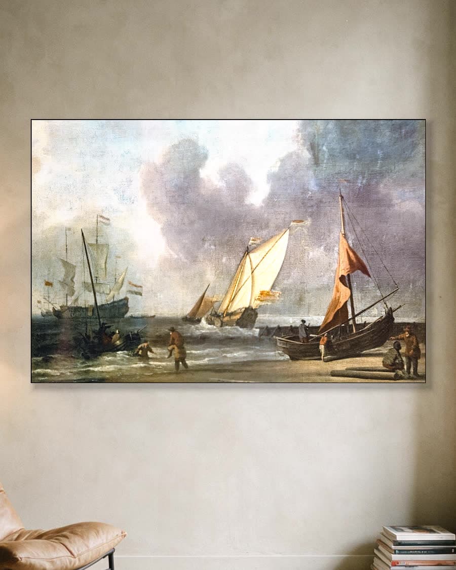 Marinegezicht in een aluminium frame aan dezelfde muur