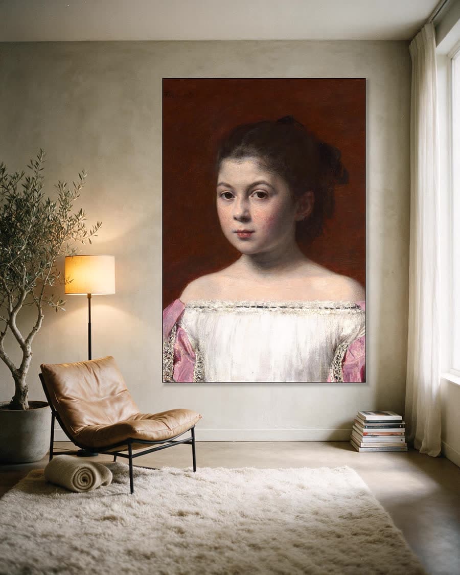 Marie-Yolande de Fitz-James in een aluminium frame aan dezelfde muur
