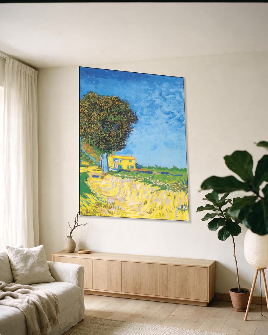 Laan in Arles met huizen in een aluminium frame aan dezelfde muur