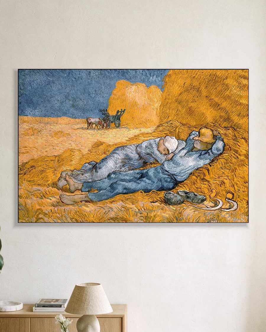Middagrust (naar Millet) in een aluminium frame aan dezelfde muur